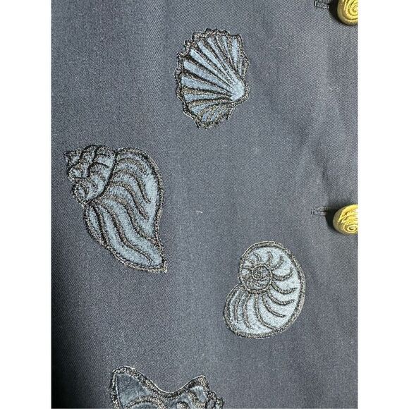 Vintage New Wool Women’s Blazer Navy Blue Embroidered Application Shells Sz M - Picture 3 of 13